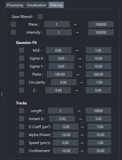 Onglet Filtering du Widget.