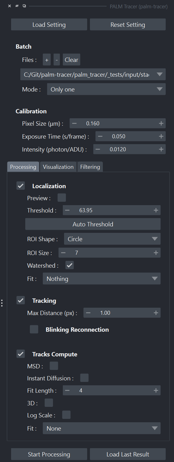 Napari widget panel.