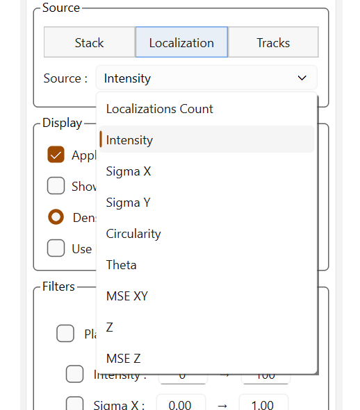 Display of available sources for localizations