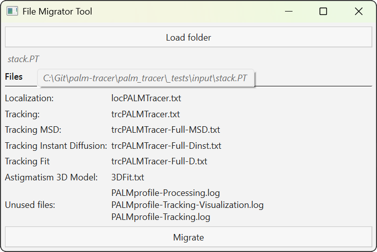Display of the full file path.