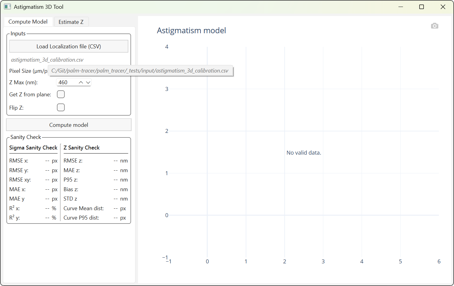 Display of the full file path.