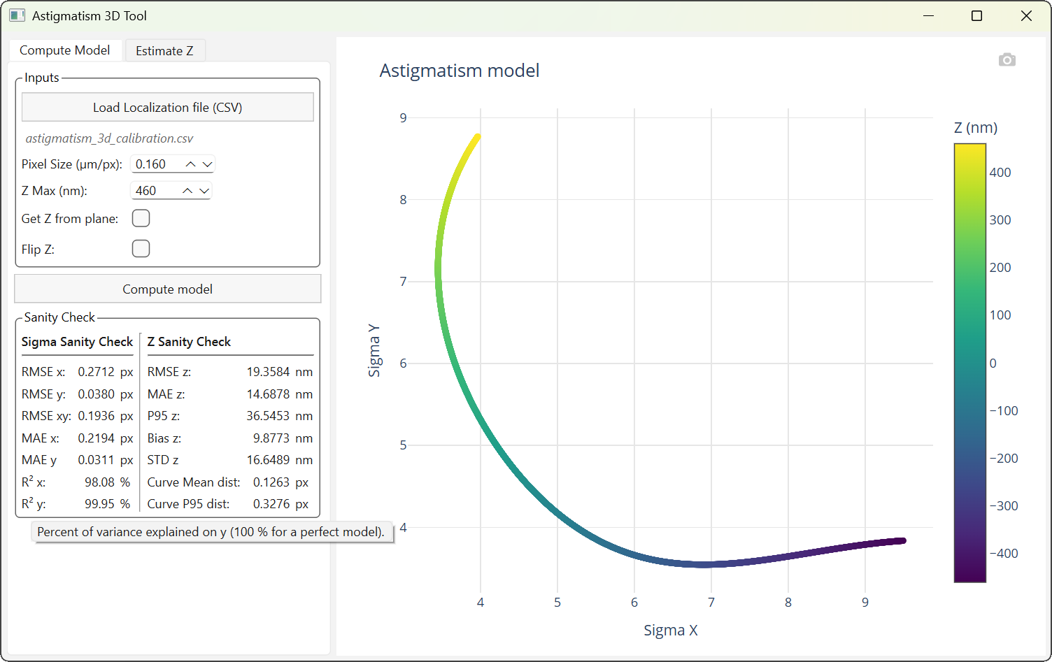 Display of explanations for sanity check metrics.