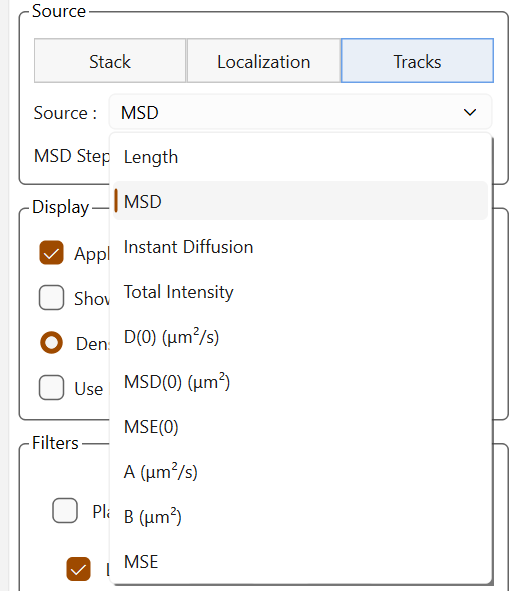 Display of available sources for trajectories