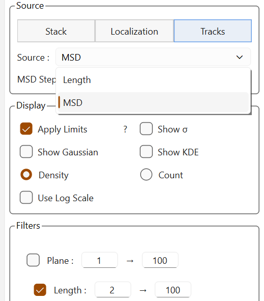 Display of available sources for trajectories without fittings